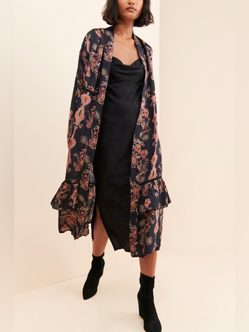 Anthropologie Muche et Muchette Angelina Black Floral Ruffle Eyelet Duster NWT
